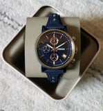 Fossil Boyfriend Sport Chronograph Blue Dial Blue Leather Strap Watch for Women - ES4113 Buy Now By Fossil