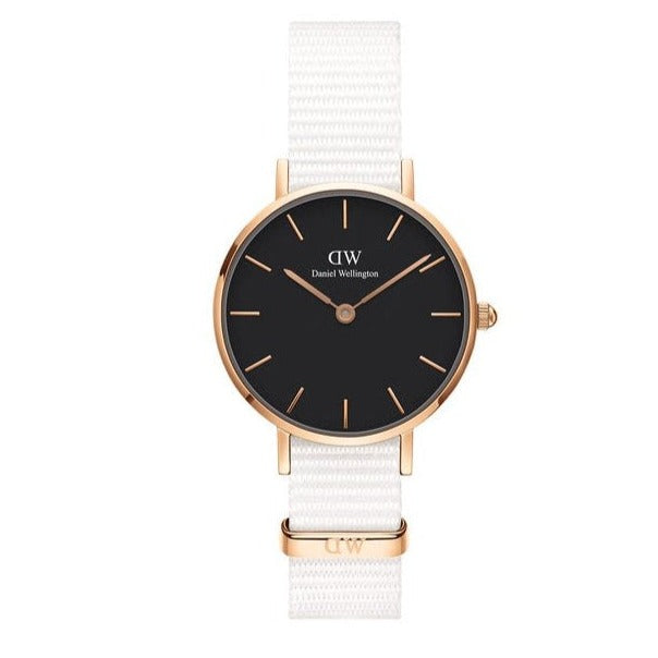Daniel Wellington Classic Petite Dover Black Dial White NATO Strap Watch For Women - DW00100314 Buy Now By Daniel Wellington