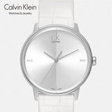 Calvin Klein Accent Silver Dial White Leather Strap Watch for Men - K2Y2X1KW Buy Now By Calvin Klein