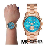 Michael Kors Runway Chronograph Turquoise Dial Rose Gold Steel Strap Watch For Women - MK6164 Buy Now By Michael Kors