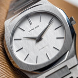 D1 Milano Ultra Thin Linen White Dial Silver Steel Strap Watch for Unisex - D1-UTBJ23 Authentic Buy Shop Now