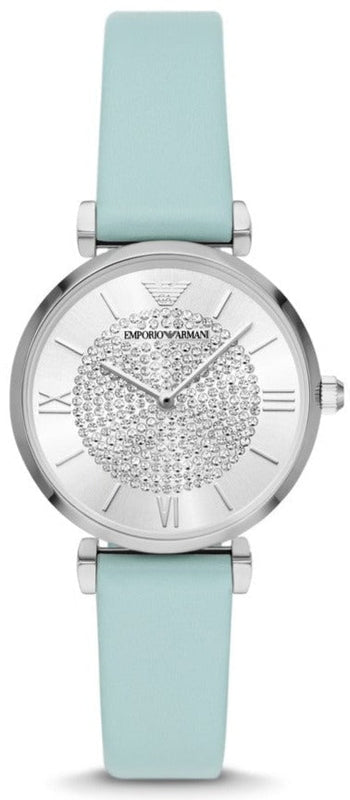 Emporio Armani Gianni T Bar Analog Crystals Silver Dial Blue Leather Strap Watch For Women - AR11443 Buy Now By Emporio Armani