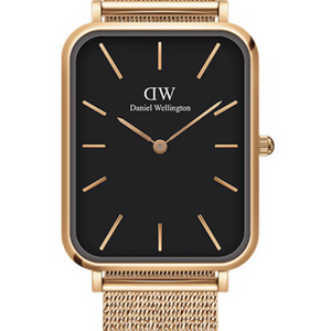 Daniel Wellington Quadro Pressed Melrose Black Dial Gold Mesh Bracelet Watch For Men - DW00100466 Buy Now By Daniel Wellington