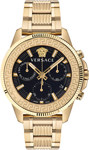 Versace Greca Action Chronograph Black Dial Gold Steel Strap Watch For Men - VE3J00622 Buy Now By Versace