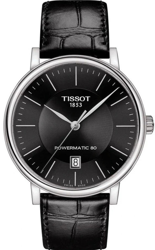 Tissot Carson Premium Powermatic 80 Black Dial Black Leather Strap Watch For Men - T122.407.16.051.00 Buy Now By Tissot