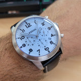 Fossil Pilot Chronograph Sky Blue Dial Black Leather Strap Watch for Men - FS5162 Buy Now By Fossil