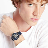 Armani Exchange Cayde Chronograph Blue Dial Blue Leather Strap Watch for Men - AX2746 Buy Now By Armani Exchange