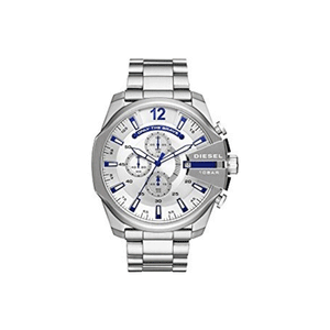 Diesel Mega Chief Chronograph White Dial Silver Steel Strap Watch For Men - DZ4477 Buy Now By Diesel