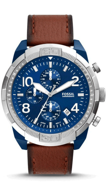 Fossil Bronson Chronograph Luggage Blue Dial Brown Leather Strap Watch for Men - FS5829 Buy Now By Fossil
