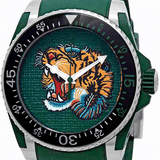Gucci Dive Tiger Green Dial Green Rubber Strap Watch For Men - YA136316 Buy Now By Gucci