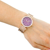 Michael Kors Mini Parker Multi-Function Plum Mother of Pearl Dial Rose Gold Steel Strap Watch For Women - MK6403 Buy Now By Michael Kors