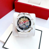 Guess Poseidon Chronograph Rainbow Dial White Silicone Strap Watch For Men - GW0425G4 Buy Now By Guess
