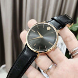 Movado Ultra Slim Black Dial Black Leather Strap Watch For Men - 0607087 Buy Now By Movado