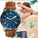 Fossil Grant Sport Chronograph Blue Dial Brown Leather Strap Watch for Men - FS5268 Buy Now By Fossil