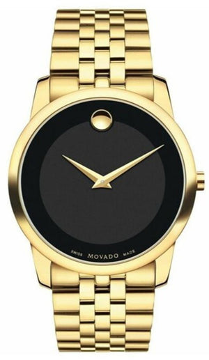 Movado Museum Black Dial Gold Steel Strap Watch For Men - 606997 Buy Now By Movado