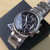 Guess Exec Chronograph Quartz Black Dial Silver Steel Strap Watch For Men - W0075G1 Buy Now By Guess