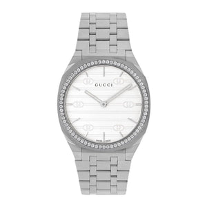 Gucci 25H Quartz Diamonds Silver Dial Silver Steel Strap Watch for Women - YA163401 Buy Now By Gucci