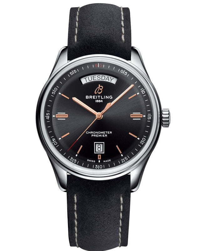 Breitling Premier Automatic 40mm Day & Date Black Dial Black Strap Mens Watch - A45340241B1X1 Buy Now By Breitling