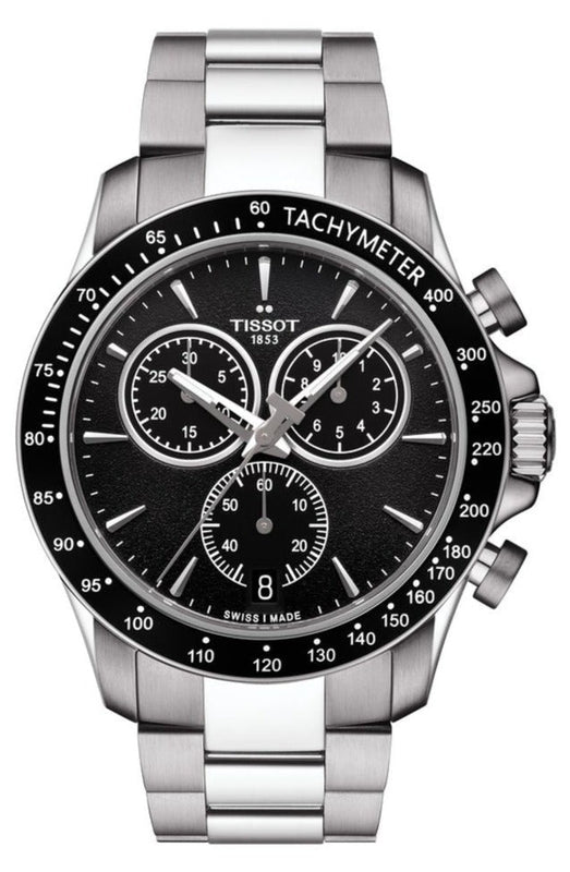 Tissot V8 Quartz Chronograph Black Dial Silver Steel Strap Watch For Men - T106.417.11.051.00 Buy Now By Tissot