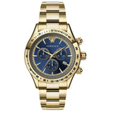 Versace Classic Chronograph Quartz Blue Dial Gold Steel Strap Watch For Men - VEV700619 Buy Now By Versace