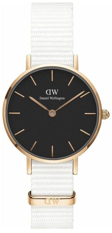 Daniel Wellington Classic Petite Dover Black Dial White NATO Strap Watch For Women - DW001000314 Buy Now By Daniel Wellington