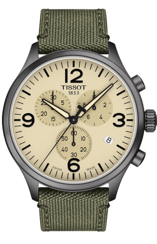 Tissot T Sport Chrono XL Beige Dial Green Nylon Strap Watch for Men - T116.617.37.267.00 Buy Now By Tissot