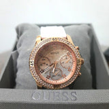 Guess Confetti Crystal Rose Gold Dial White Silicone Strap Watch For Women - W1098L5 Buy Now By Guess