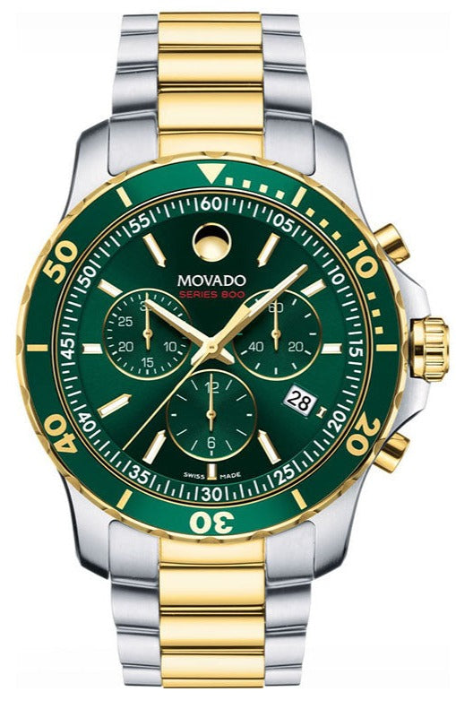 Movado Series 800 Chronograph Green Dial Two Tone Steel Strap Watch For Men - 2600148 Buy Now By Movado