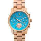 Michael Kors Runway Chronograph Turquoise Dial Rose Gold Steel Strap Watch For Women - MK6164 Buy Now By Michael Kors