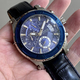 Guess Pinnacle Chronograph Quartz Blue Dial Black Leather Strap Watch For Men - W0673G4 Buy Now By Guess