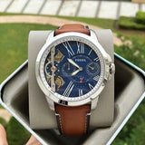 Fossil Grant Twist Multifunction Blue Dial Brown Leather Strap Watch for Men - ME1161 Buy Now By Fossil