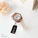 Guess Cosmo Diamonds Silver Dial White Rubber Strap Watch for Women - GW0034L2 Buy Now By Guess