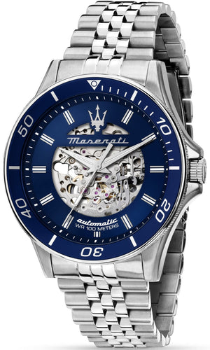 Maserati SFIDA Automatic Skeleton Blue Dial Silver Steel Strap Watch For Men - R882314001 Buy Now By Maserati