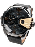 Diesel Uber Chief Two Hand Black Dial Black Leather Strap Watch For Men - DZ7377 Buy Now By Diesel