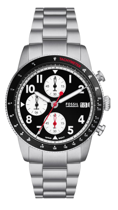 Fossil Sport Tourer Chronograph Black Dial Silver Steel Strap Watch for Men - FS6045 Buy Now By Fossil