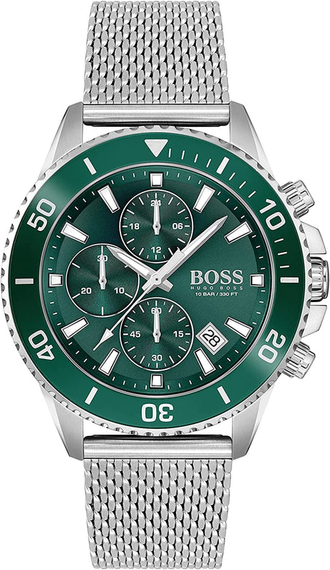 Hugo Boss Admiral Green Dial Silver Mesh Bracelet Watch for Men - 1513905 Buy Now By Hugo Boss