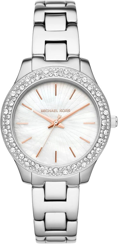 Michael Kors Liliane Three Hand Mother of Pearl White Dial Silver Steel Strap Watch For Women - MK4556 Buy Now By Michael Kors
