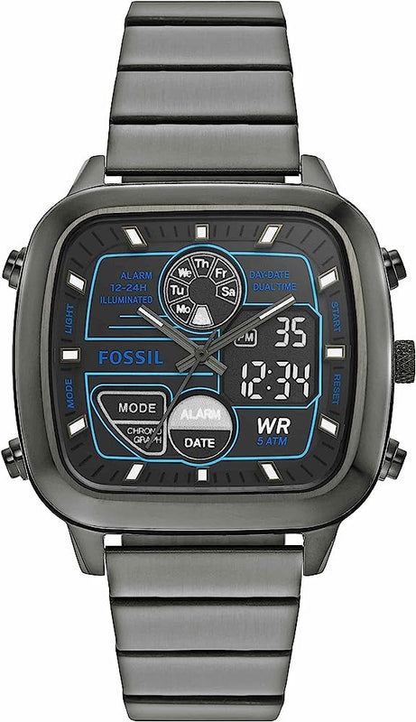 Fossil Retro Analog-Digital Black Dial Grey Steel Strap Watch for Men - FS5892 Buy Now By Fossil