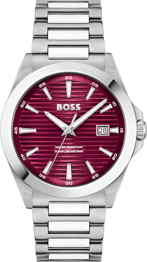 Hugo Boss Strike Red Dial Silver Steel Strap Watch for Men - 1514174 Buy Now By Hugo Boss