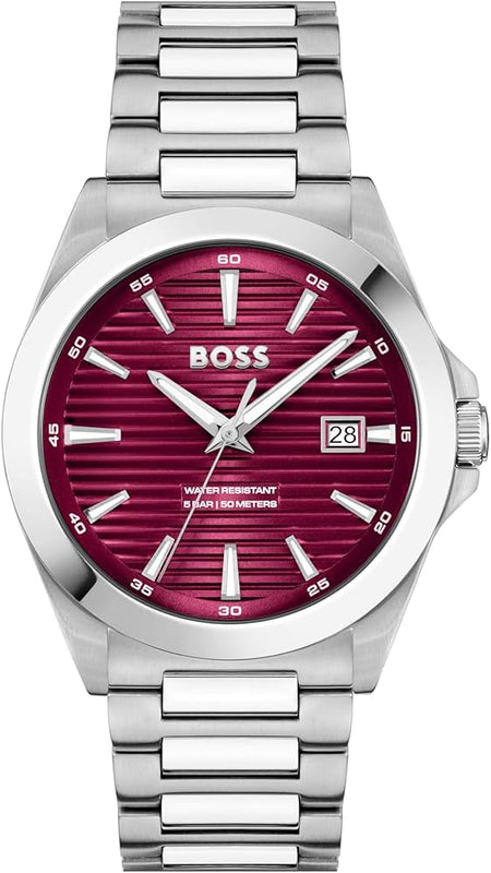 Hugo Boss Strike Red Dial Silver Steel Strap Watch for Men - 1514174 Buy Now By Hugo Boss