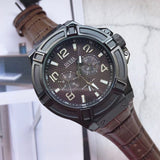 Guess Rigor Analog Quartz Black Dial Brown Leather Strap Watch For Men - W0040G2 Buy Now By Guess