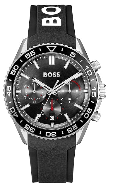 Hugo Boss Runner Chronograph Black Dial Black Silicone Strap Watch for Men - 1514141 Buy Now By Hugo Boss