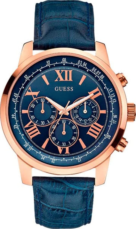 Guess Horizon Chronograph Blue Dial Blue Leather Strap Watch For Men - W0380G5 Buy Now By Guess