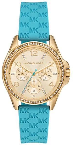 Michael Kors Mini Pilot Quartz Gold Dial Blue Silicone Strap Watch For Women - MK7374 Buy Now By Michael Kors