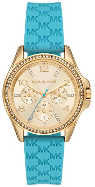 Michael Kors Mini Pilot Quartz Gold Dial Blue Silicone Strap Watch For Women - MK7374 Buy Now By Michael Kors