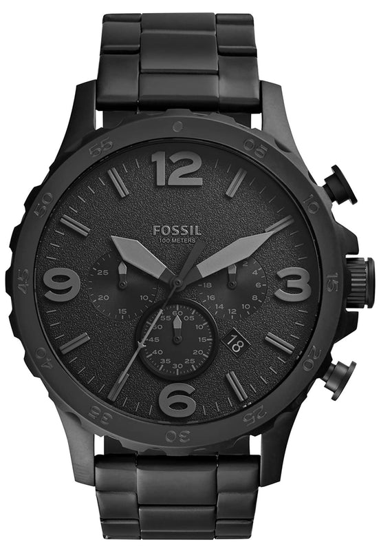 Fossil Nate Chronograph Black Dial Black Steel Strap Watch for Men - JR1401 Buy Now By Fossil