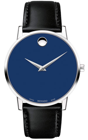 Movado Museum Blue Dial Black Leather Strap Watch For Men - 2100009 Buy Now By Movado
