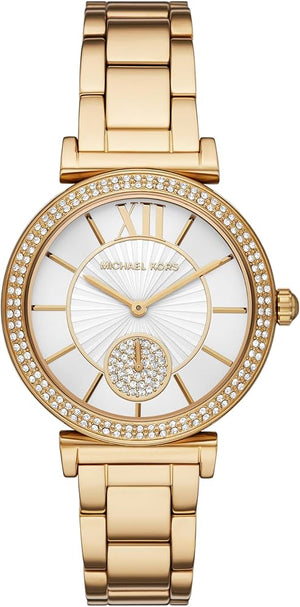 Michael Kors Abbey Three-Hand Analog White Dial Gold Steel Strap Watch for Women - MK4615 Buy Now By Michael Kors