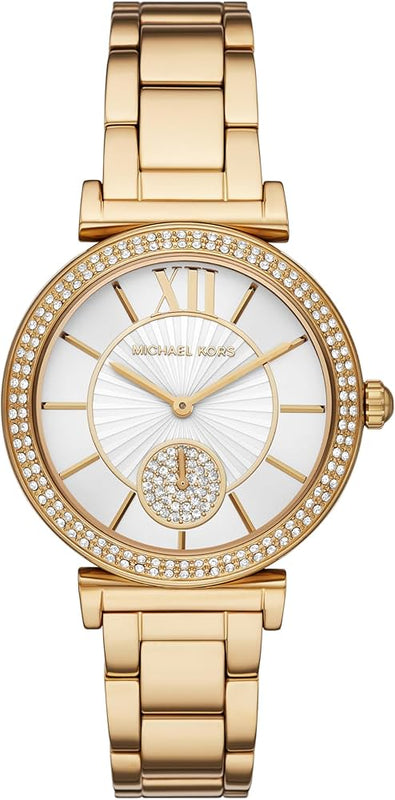 Michael Kors Abbey Three-Hand Analog White Dial Gold Steel Strap Watch for Women - MK4615 Buy Now By Michael Kors