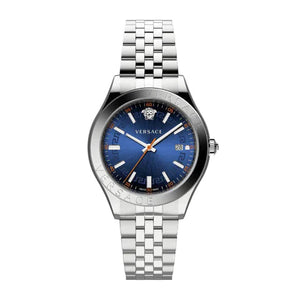Versace Hellenyium Quartz Blue Dial Silver Steel Strap Watch for Men - VEVK00921 Buy Now By Versace